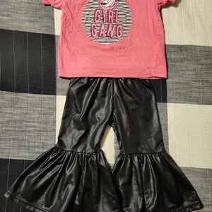 Rabbit Skins Pink Top and Black Flared Pants Set